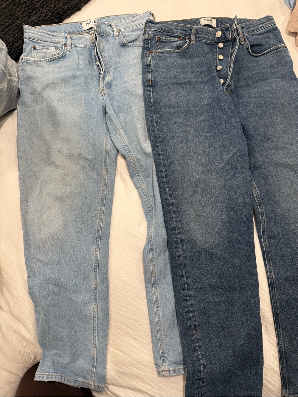 Agolde High-Rise Straight Jeans in Light Wash & Dark Wash